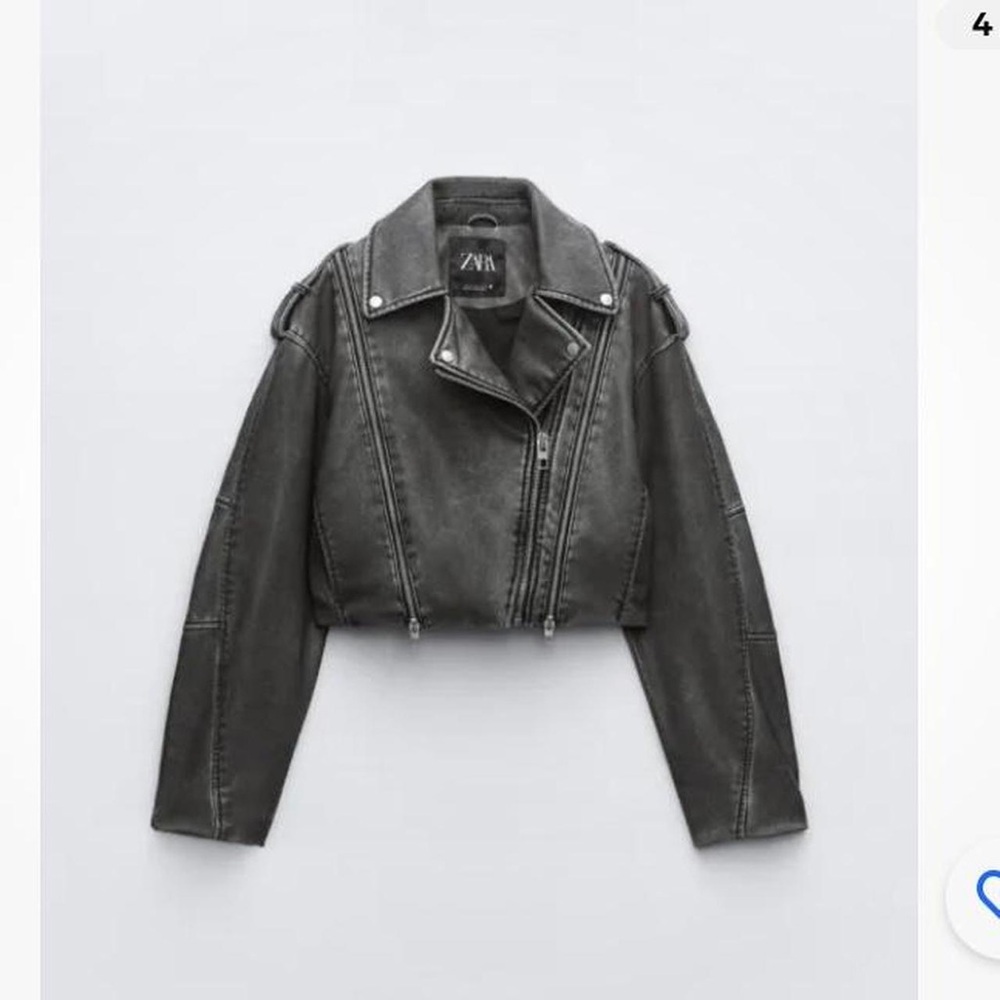 Zara Charcoal Leather Biker Jacket